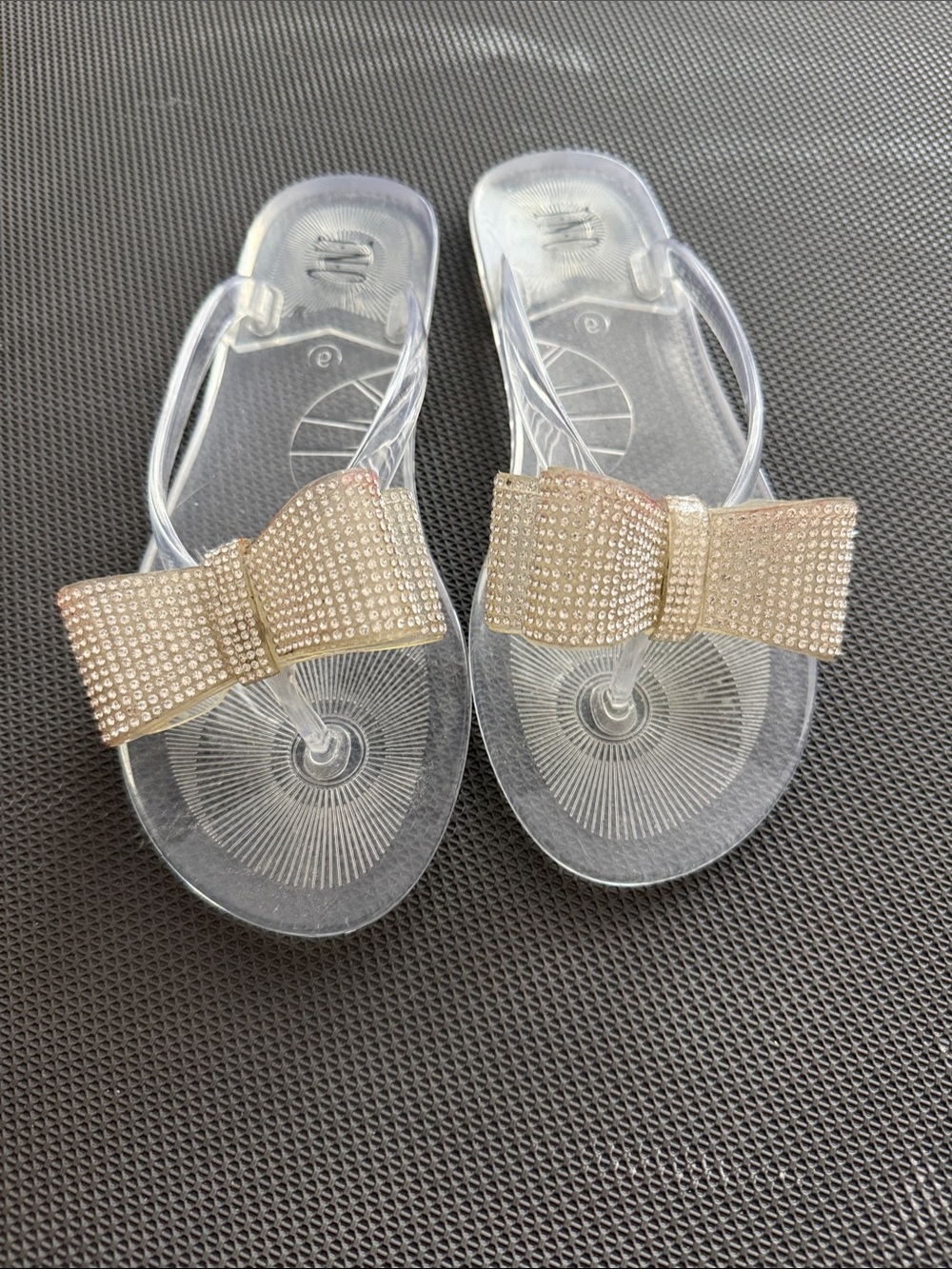 INC International Concepts Clear Jelly Bow Sandals with Gold Rhinestone Bow